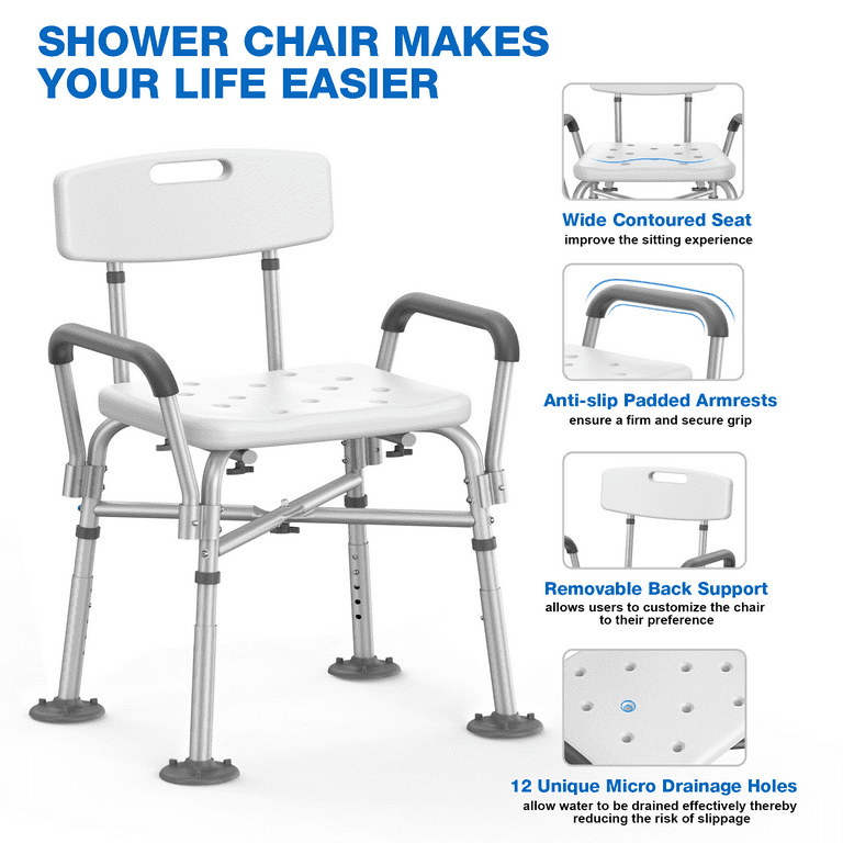 KEKOY Heavy Duty Shower Chair for Inside Shower FSA HSA Eligible 550LBs Bath Chair with Back and Arms Medical Shower Seat with Large Suction Cups