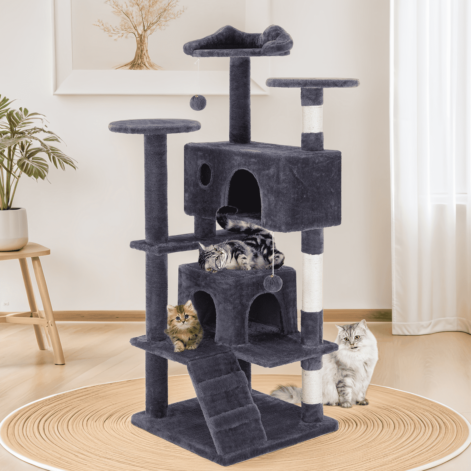 MAYEERTY 54" Cat Tree Tower Multi-Level Sisal Grab Post Indoor Apartment Ladder Plush Toys