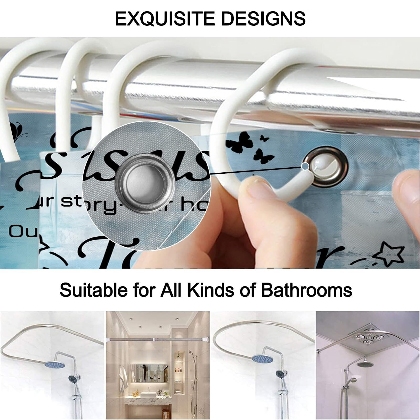 Brythos 4Pcs Shower Curtain Set,Complete Bathroom Set with Accessories Bathroom Rug Set,Safe Eco-Friendly Materials Bathroom Sets,Style2,72"X72"