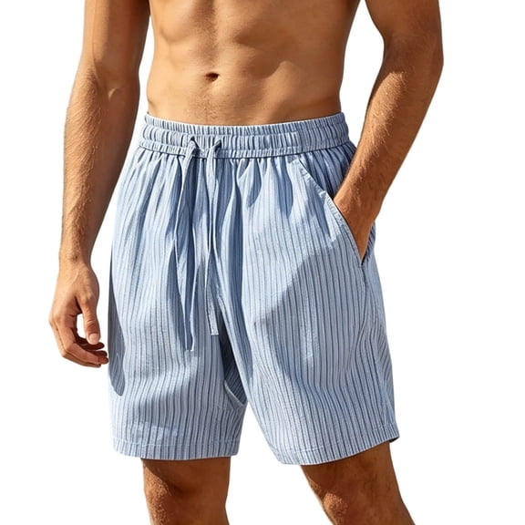 Gym Shorts Men Striped Drawstring Summer Loose Fitting Casual Sports Elastic Waist Straight Leg Workout Shorts Men With Pockets