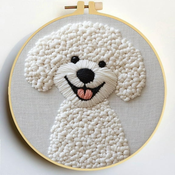 Punch Needle Kits Poodle Dog Embroidery Starter Set with Hoop Easy for Beginners DIY Stress Relief Handmade Craft Hobby and Home Decor 20x20cm-10
