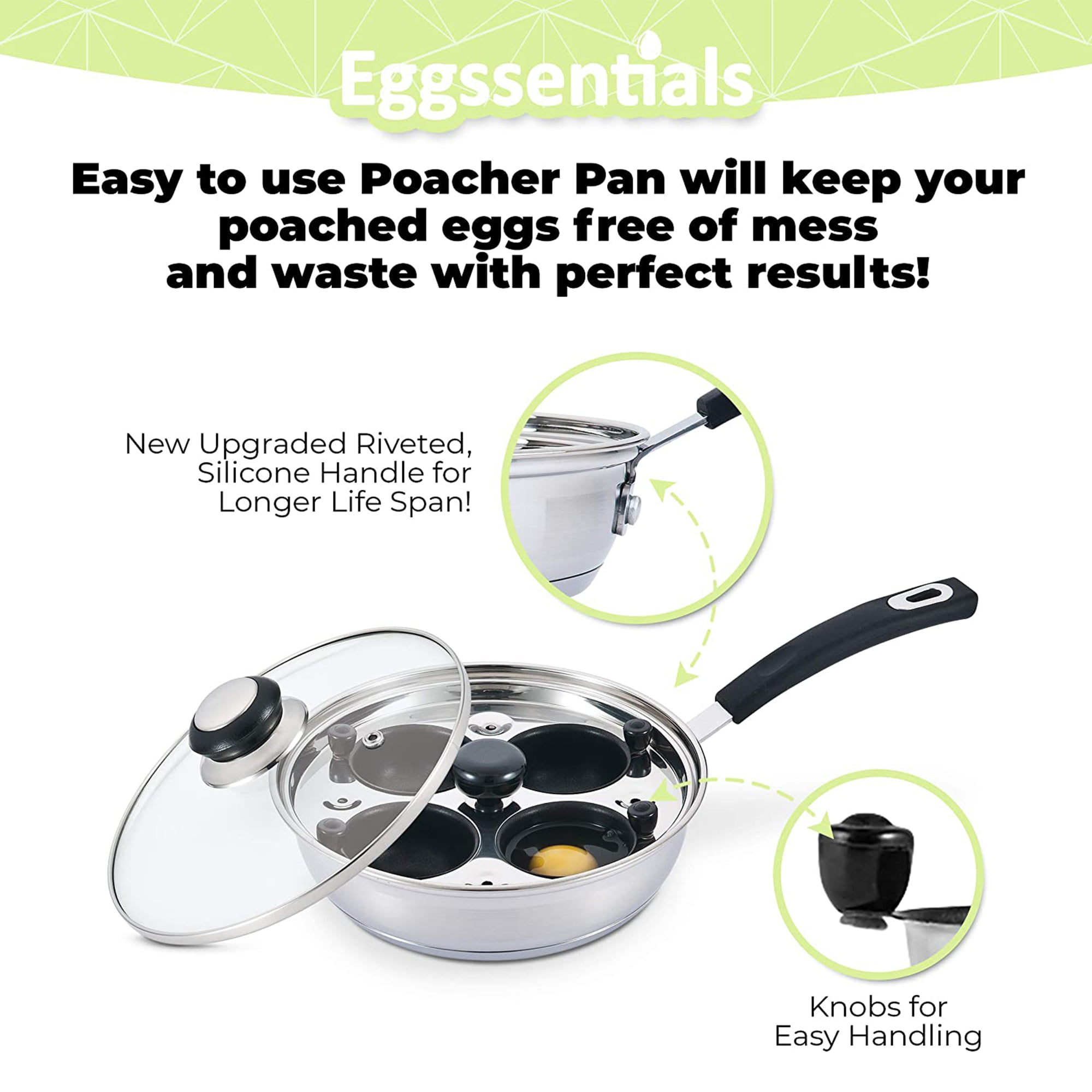  Egg Poacher - Eggssentials Poached Egg Maker, Stainless Steel  Egg Poaching Pan, Poached Eggs Cooker Food Grade Safe PFOA Free with  Spatula: Home & Kitchen
