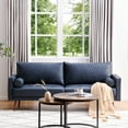 thumbnail image 2 of Vonanda Faux Leather Sofa Couch, Mid-Century 73 inch 3-Seater Sofa with 2 Bolster Pillows and Hand-Stitched Cushion for Living Room, Elegant Twilight Blue, 2 of 8
