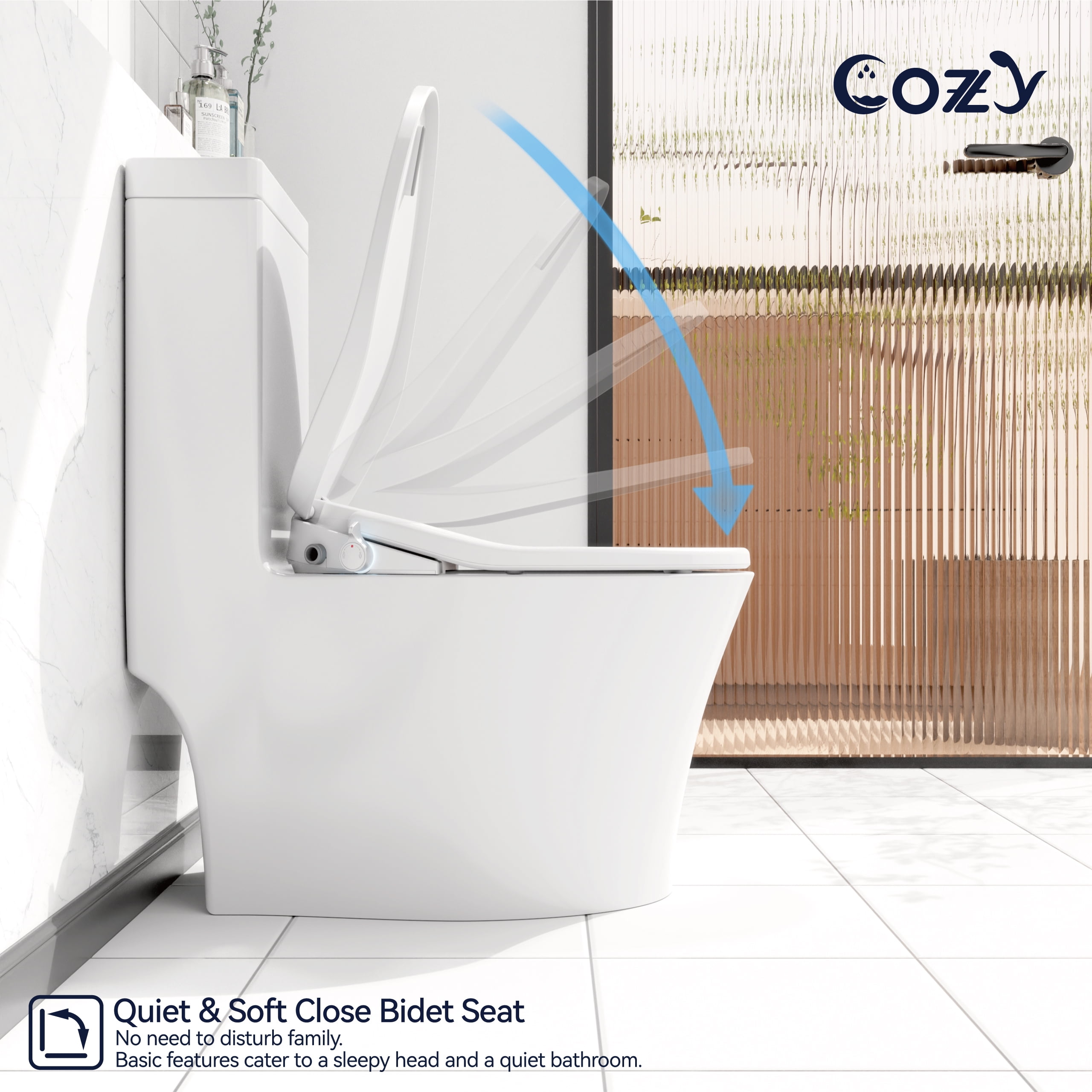 COZY SBWH04 14.7 x 20 ft Electric Bidet Seat, Corded Electric, White, with Adjustable Temperature