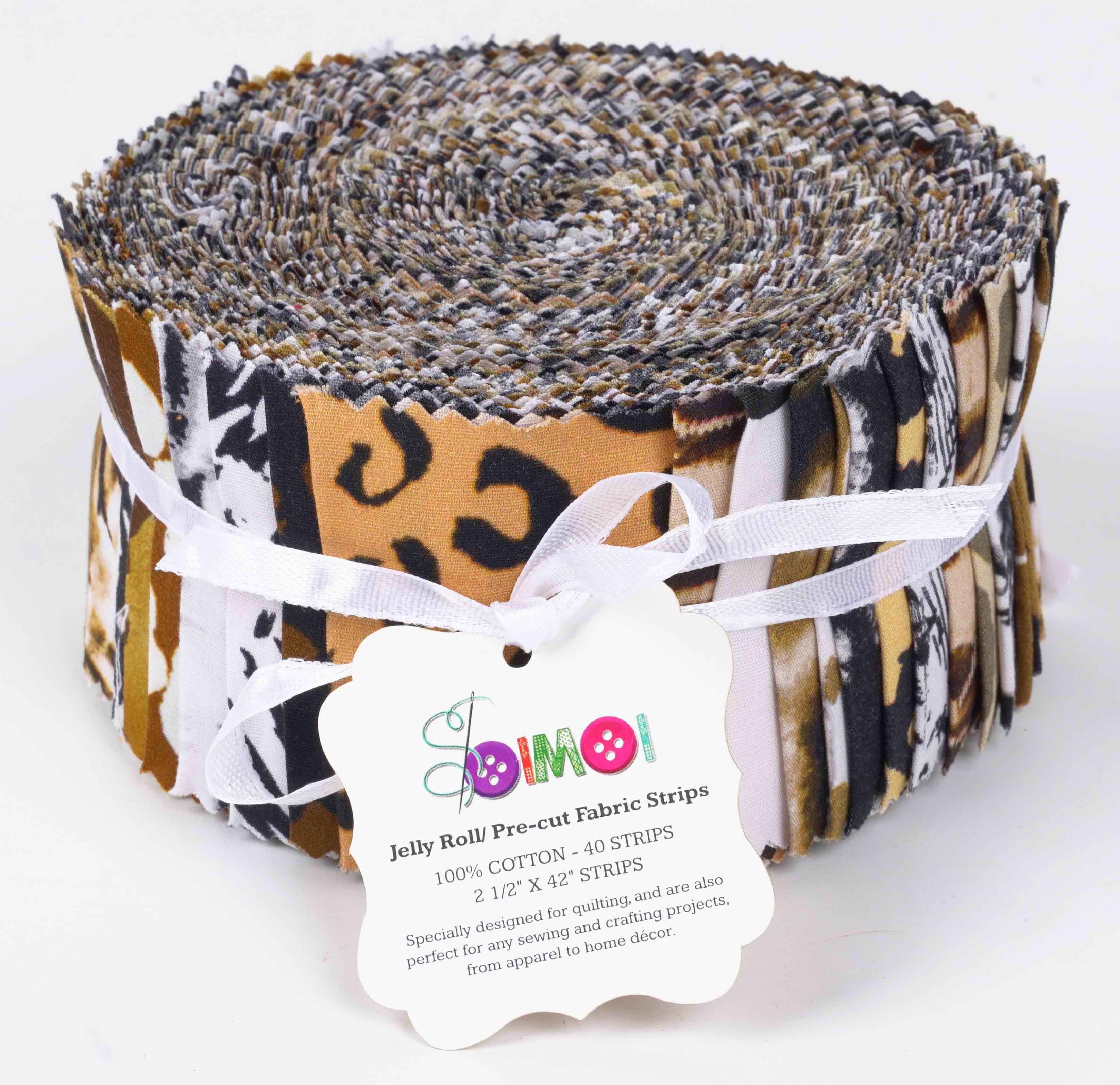 Soimoi 40Pcs Animals Print Cotton Precut Fabrics For Quilting Craft Strips 2.5x42inches Jelly Roll - Purple