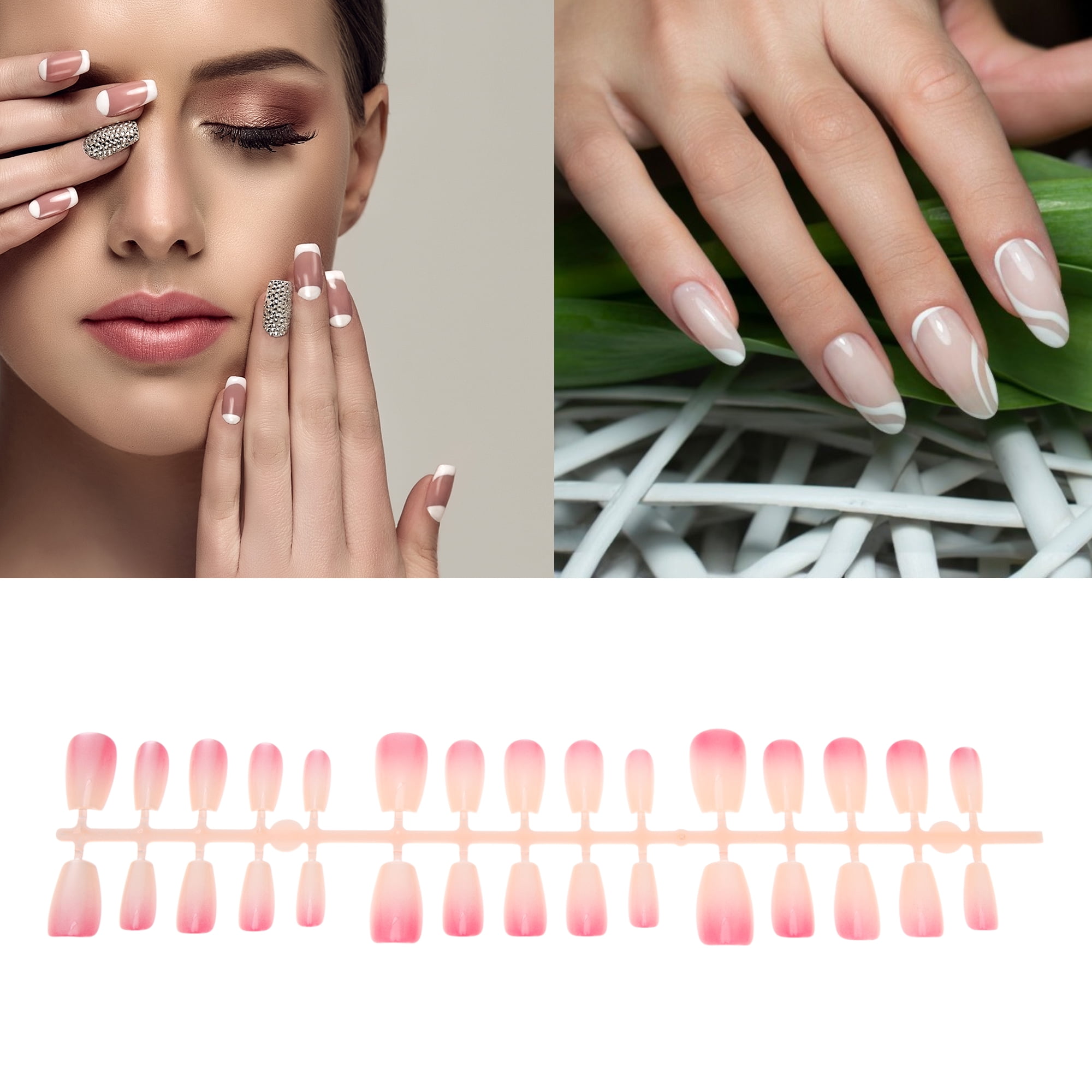 Unique Bargains Gradient Short Coffin Fake Nails 1Set/30Pcs 193-02