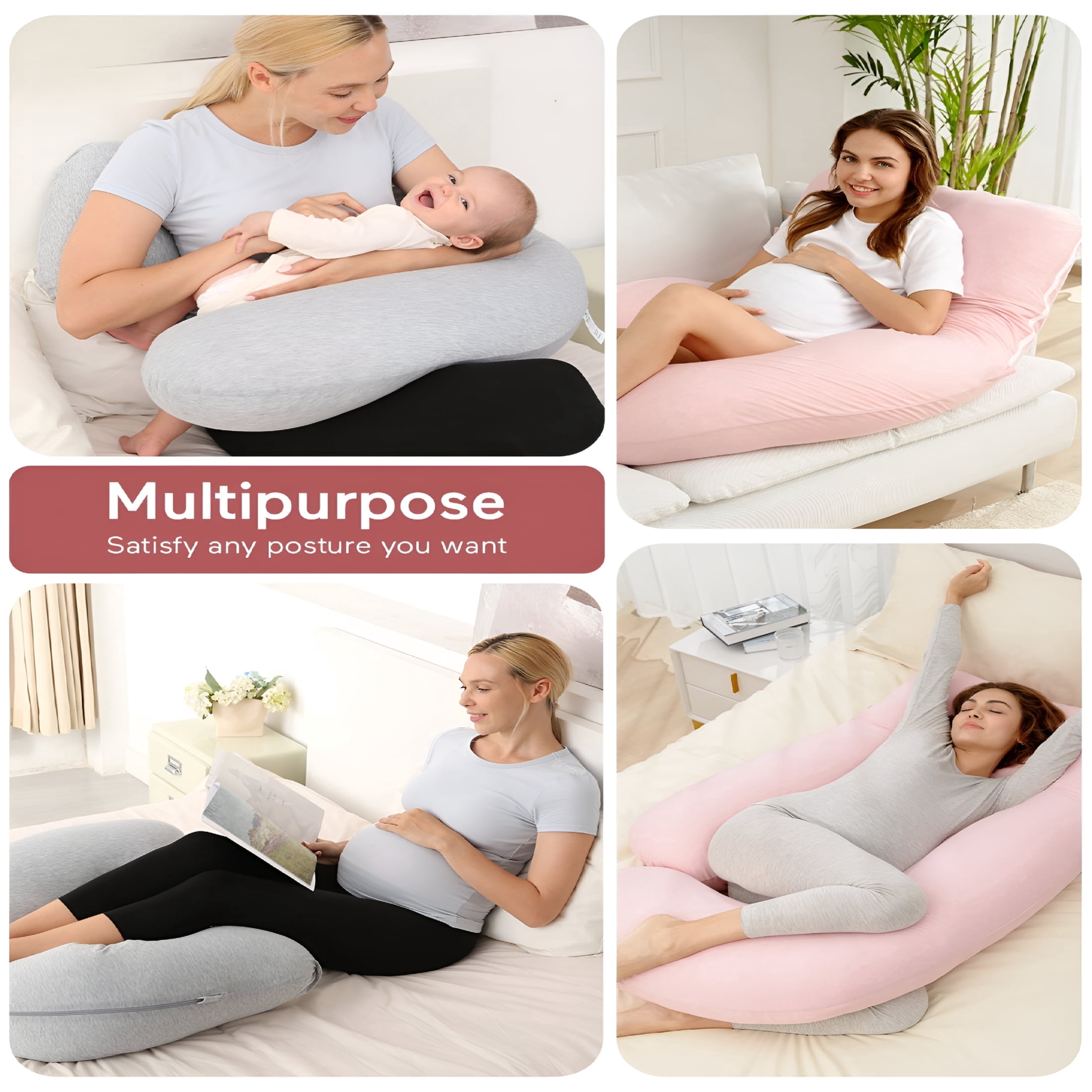 XIBUFE 2026 New J Shaped Pregnancy Pillows for Side Sleeping,Maternity Body Pillows for Pregnancy with Jersey Cover,Shaped Sleep Pillow,Gray