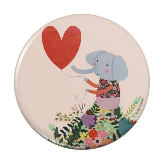 Cute Elephant Holding a Heart Shaped Balloon Pinback Button Pin