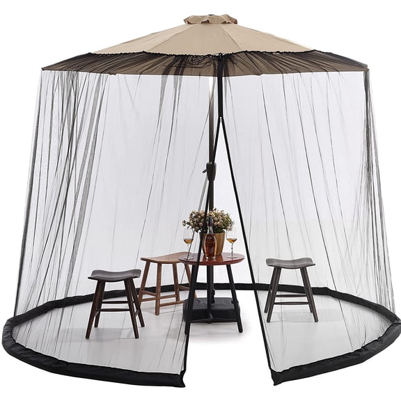Mosquito Nets,Polyester Mesh Net Screen,Universal Canopy Net with Zipper Door and Adjustable Rope,Fits 8-10FT Outdoor Umbrellas and Patio Tables. (Black)
