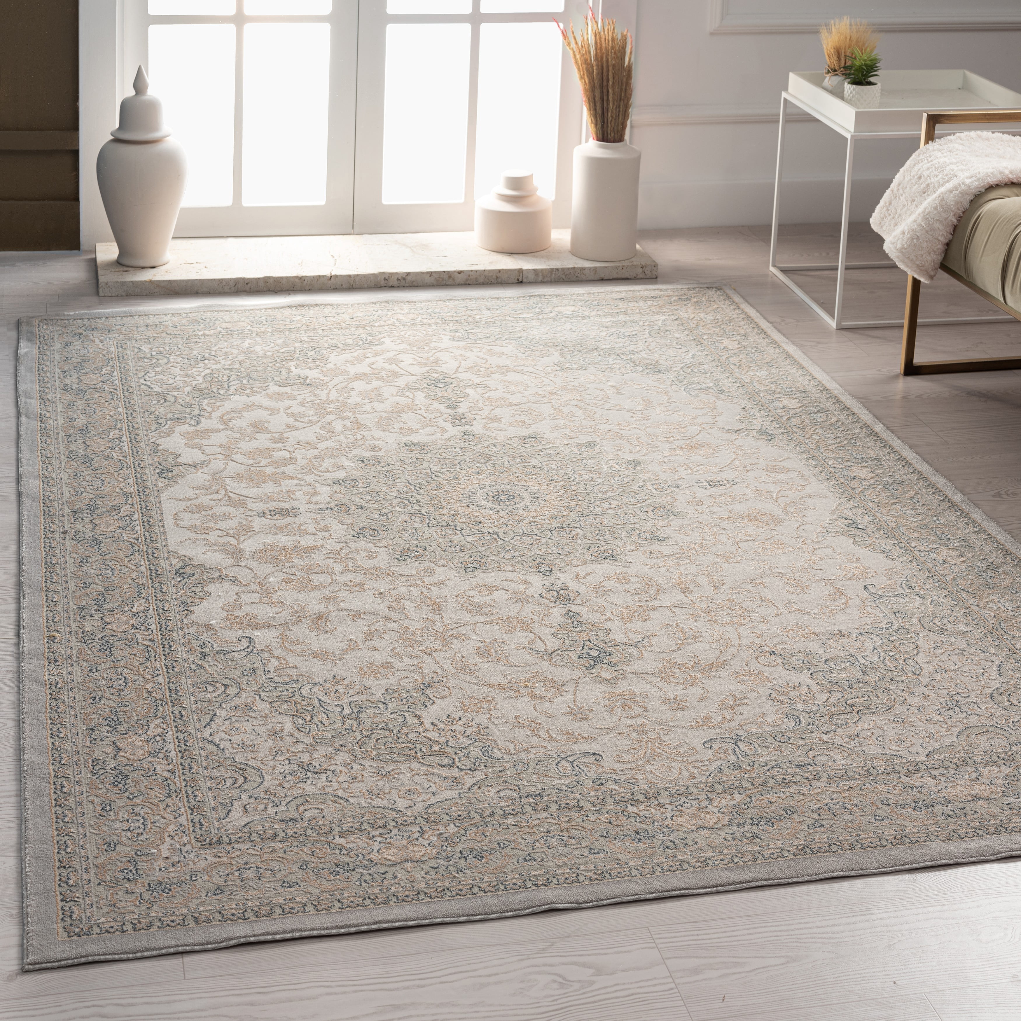 LR Home Imara Ilraz Gray Persian Medallion Polyester Area Rug, 7'9" x 10'9"