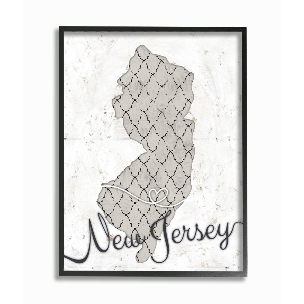Stupell Industries New Jersey Patterned Grey US State Design Framed Wall Art by Ziwei Li