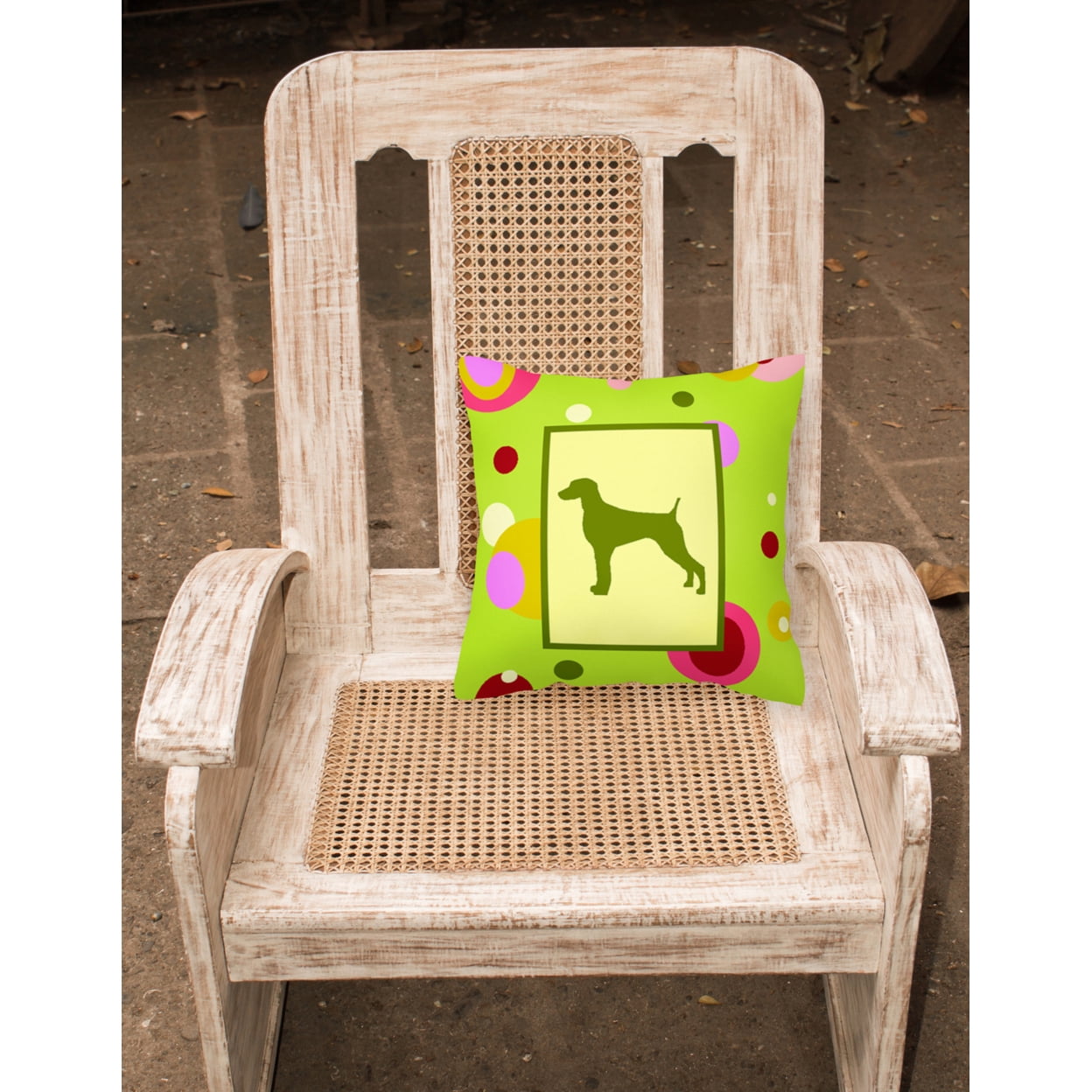 Carolines Treasures CK1063PW1414 Lime Green Dots Weimaraner Fabric Decorative Pillow 14Hx14W multicolor