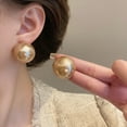 thumbnail image 4 of JennyShop New Large Round Pearl Earrings French High-End Feeling Light Luxury Earrings Fashion Single Item Women's Wedding Jewelry Gifts, 4 of 7