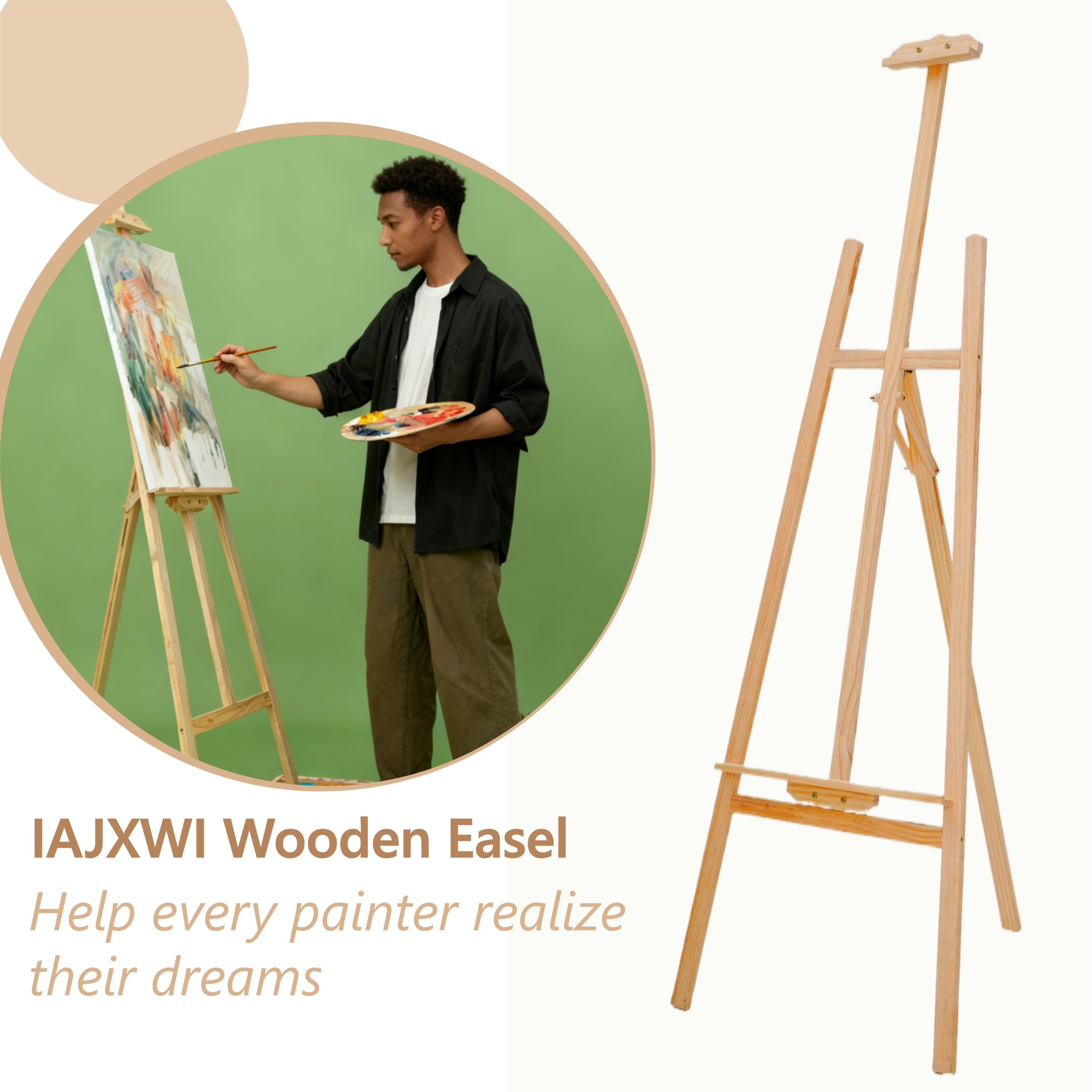 IAJXWI 69" Easel Stand for Painting Canvas, Wooden Adjustable Art Easel Stand, Folding Display Easels for Artist Sketching Poster, Wedding Sign and Poster