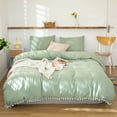 Move Over Sage Green Duvet Cover Set Queen White Pom Poms Pattern Green