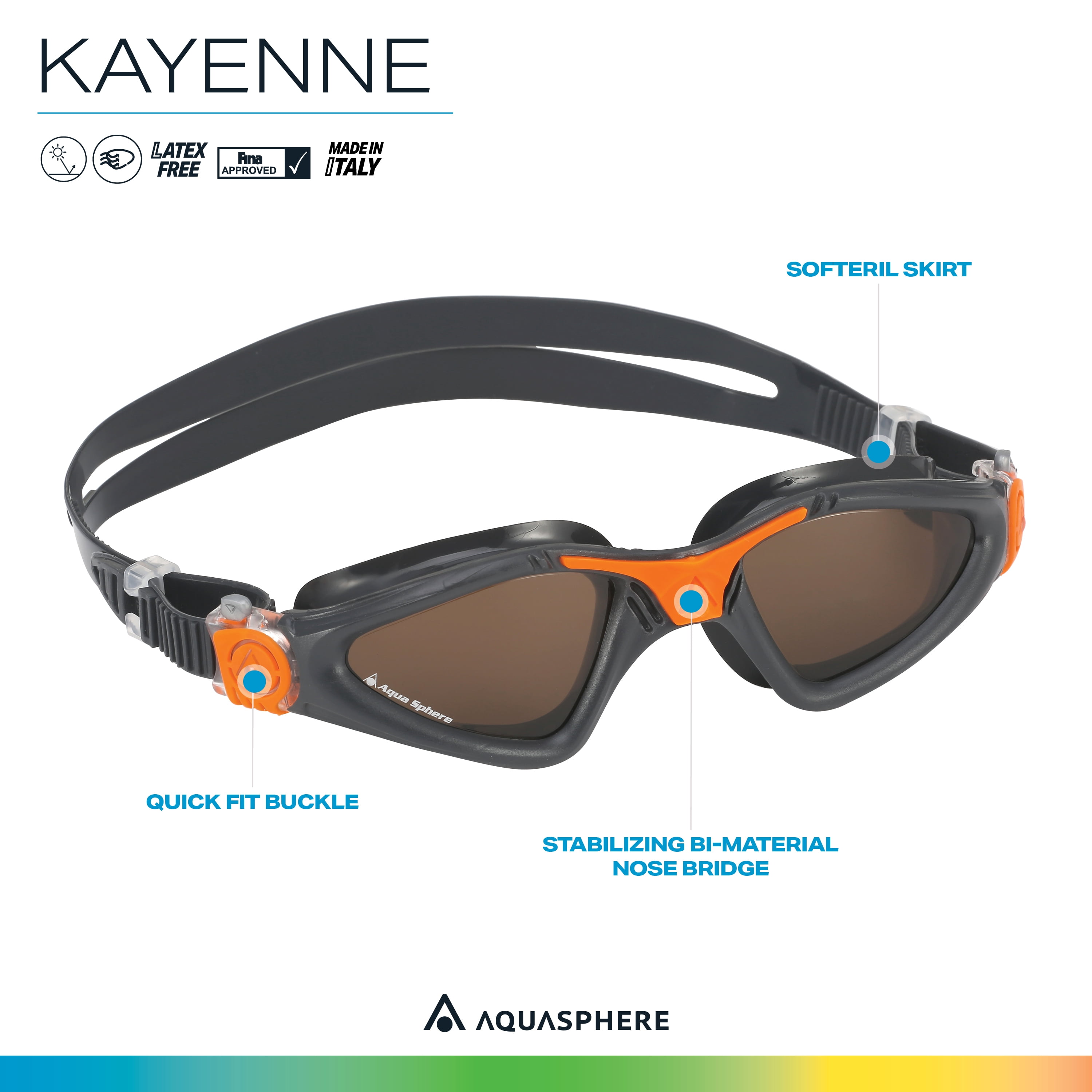 Aquasphere Kayenne Pro Schwimmbrille – 180° Sicht, Verstellbarer Nasensteg & Auslaufsicher