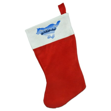 Wolf Silhouette Running Snow Scenery Christmas Holiday Felt Stocking