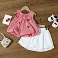 thumbnail image 2 of shoper Stylish Summer Girls Outfits Toddler Sleeveless Plaid Vest Top with Shorts Strawberry Embroidery Casual Playwear Set, Lightweight Girls' Outfits, 2 of 6