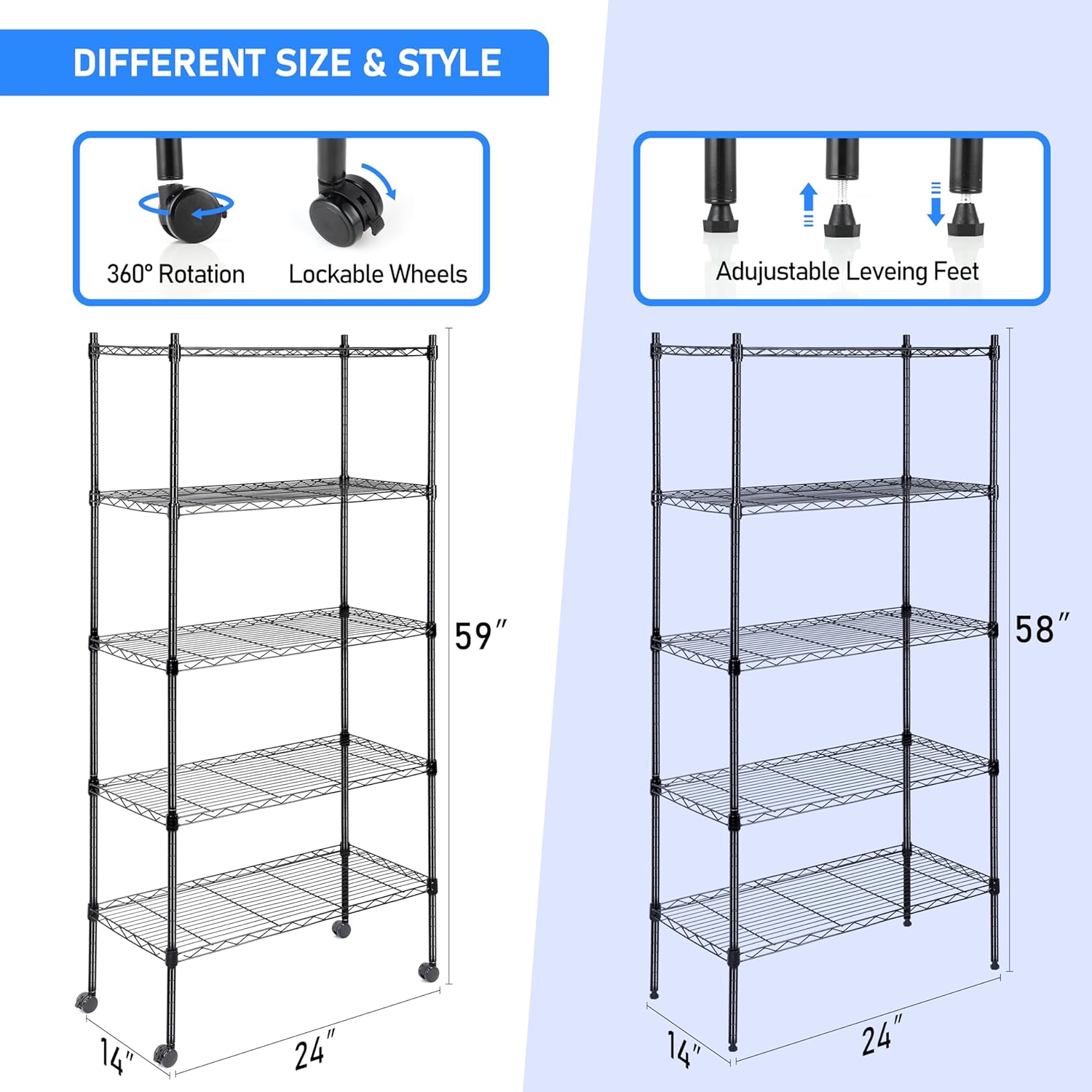 Simple Deluxe 5-Tier Storage Shelving Unit, 24" D x 14" W x 59 "H