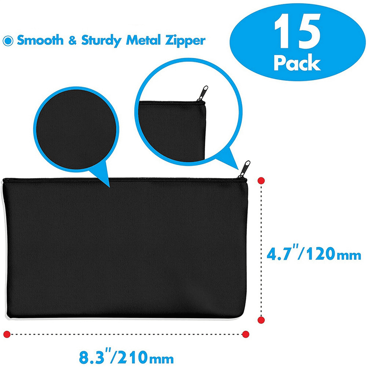 45 Pcs Black Blank Canvas Bag 8.3X4.7in Stationery Storage Zipper DIY Graffiti Pencil Case Gift