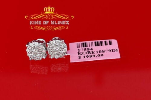 10K Real White Gold Real Diamond 0.60CT Men's/Women's Stud Round Earrings