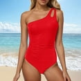 thumbnail image 2 of Linfrsh One Piece Swimsuit Women One Shoulder Tummy Control Bathing Suits Modest Full Coverage Keyhole Swimsuits Swimwear Red,S, 2 of 6