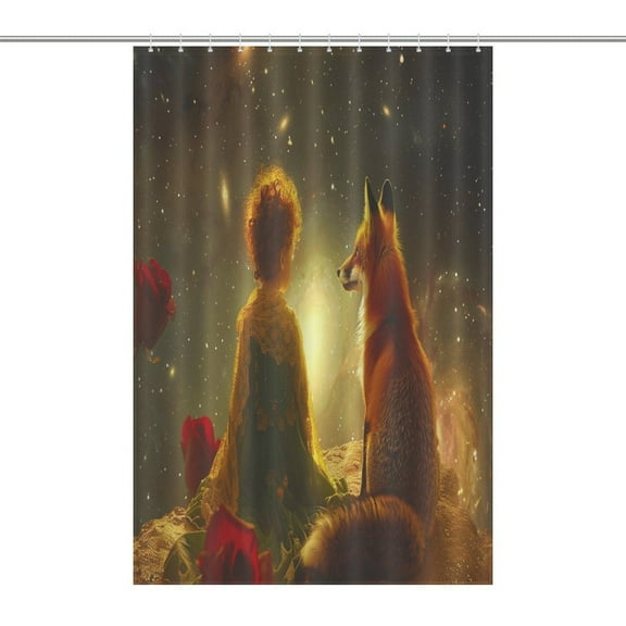 The Little Prince And Rose on Planet in Night Shower Curtain for Bathroom with 12Hooks, Polyester Fabric Thick Shower Curtain Washable Waterproof Curtain