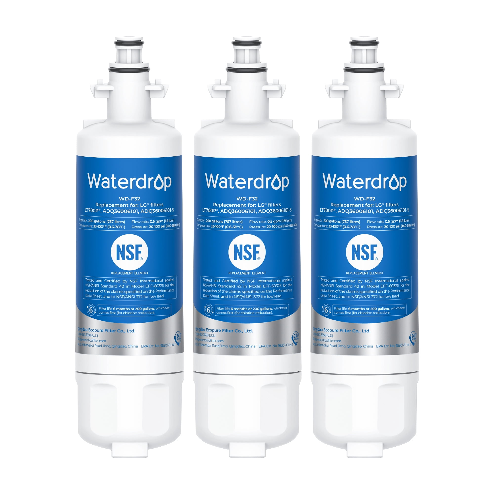 Waterdrop 469690 ADQ36006101 Refrigerator Water Filter, Replacement for LG® LT700P® , ADQ36006102, Kenmore 9690, LFXS30766S, LFXS24623S, FML-3, RFC1200A, RWF1200A, WSL-3, Pack of 3