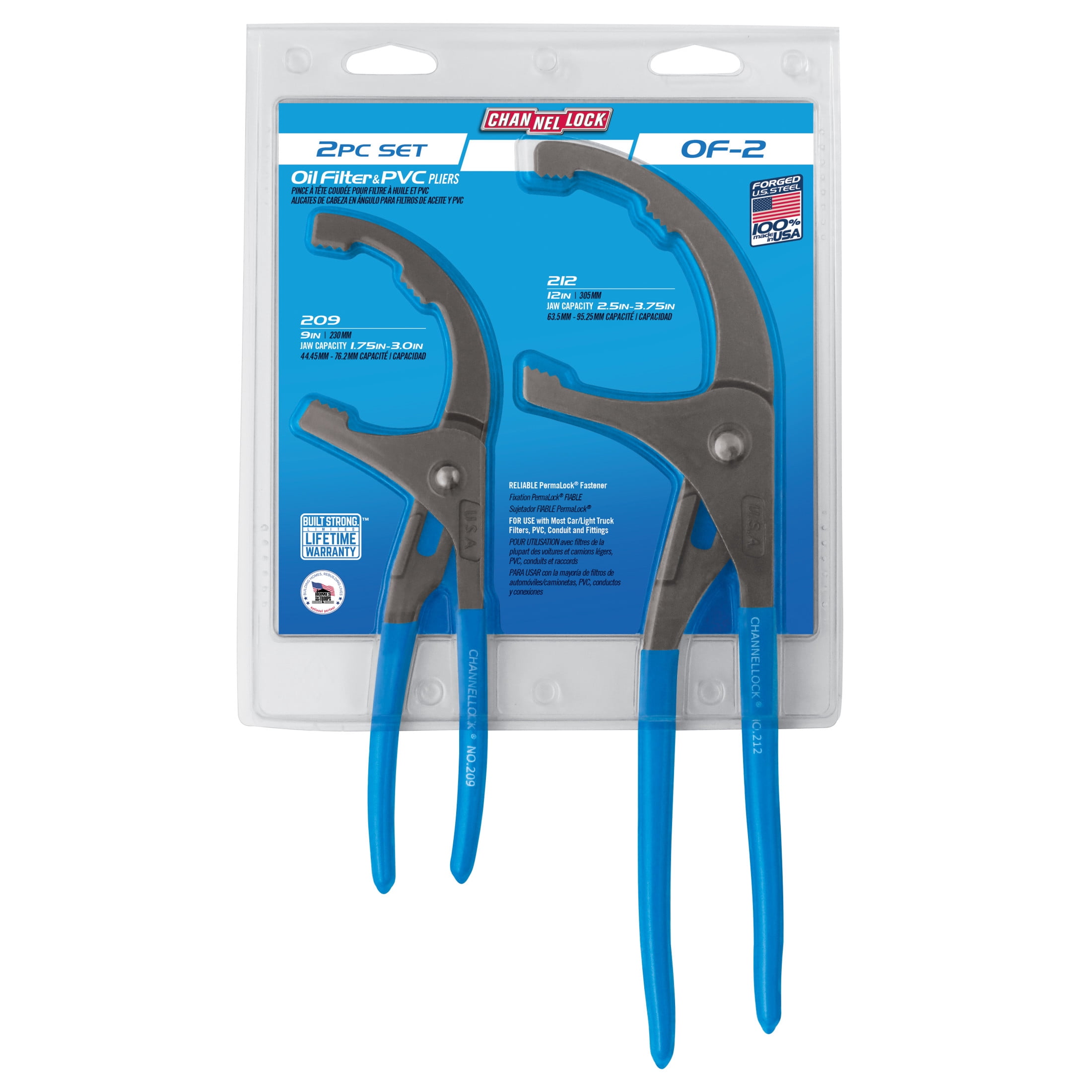 CHANNELLOCK Oil Filter PVC Pliers Set, Includes 9 and 12-inch Pliers, Ideal for Engine Oil Filters and PVC, Made in USA, 2-tool set (OF-2)