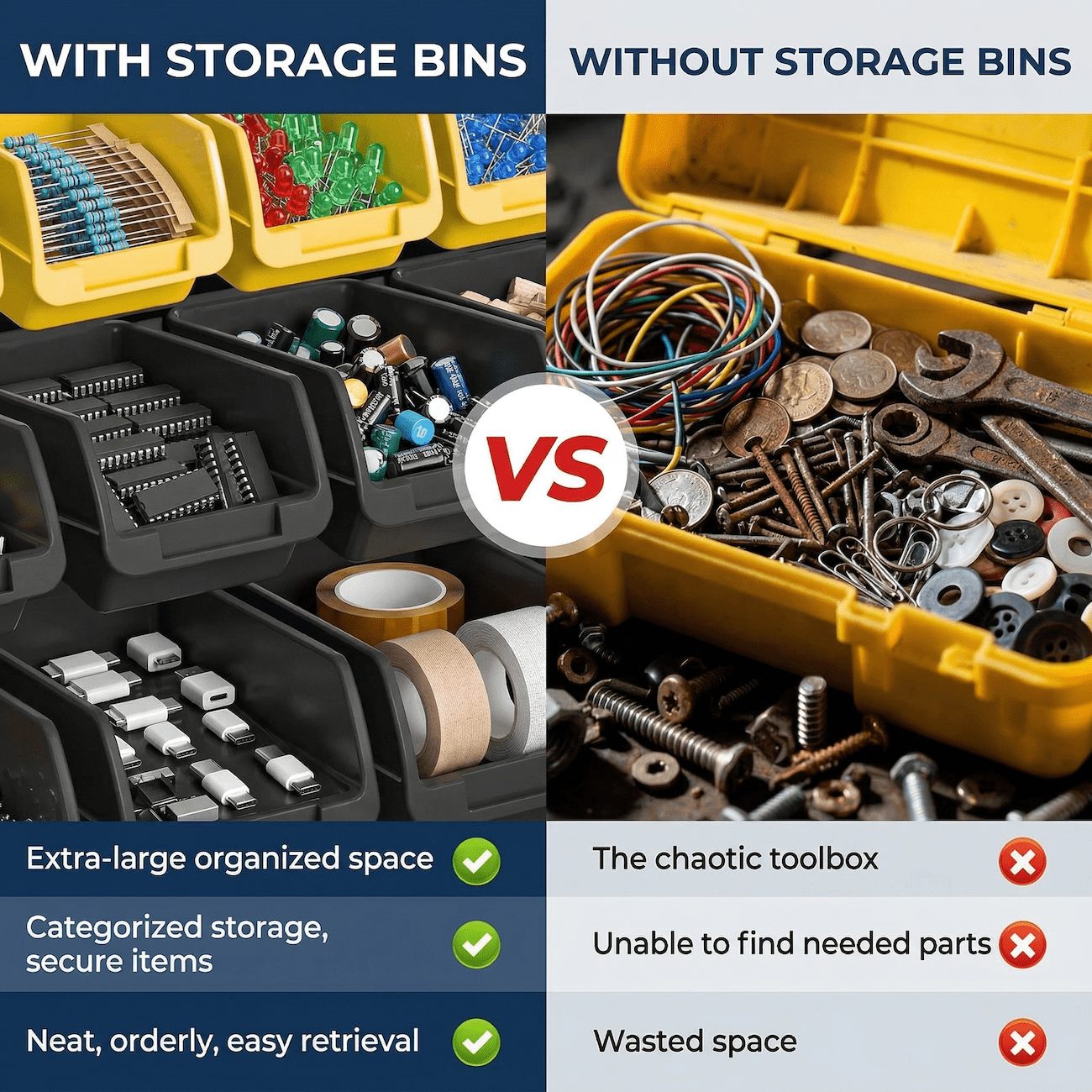 Wall Mounted Storage Bins 60PCS, Garage Parts Organizer System with 36 Red & 24 Black Bins, Pegboard Bolt & Screw Organizer, Plastic Tool Storage Bins for Hardware, Workshop, Small Parts