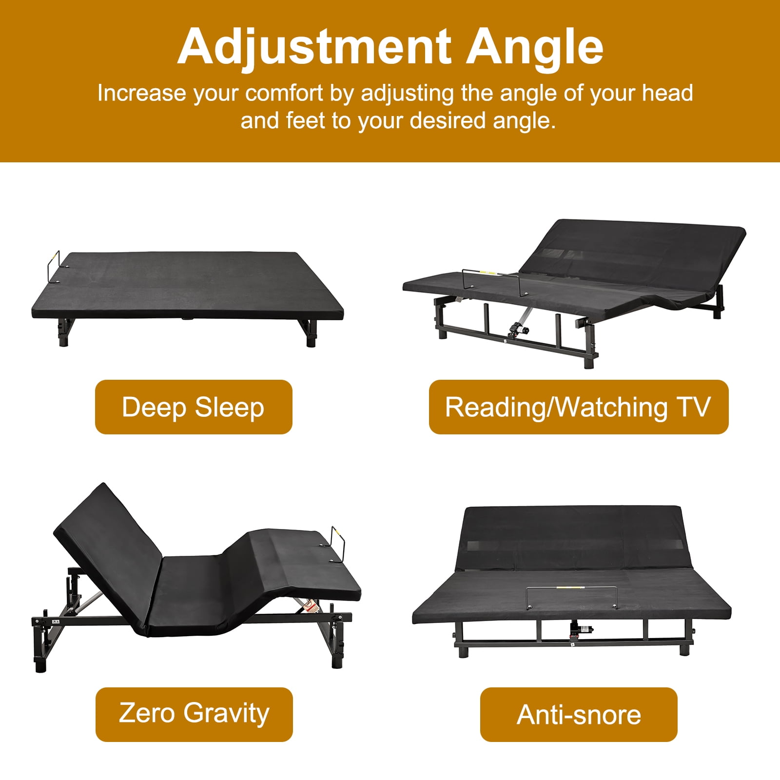 Alvantor Queen Size Electric Adjustable Bed Frame with Wireless Remote,Zero Gravity Base, USB Ports, LED Lights, Black