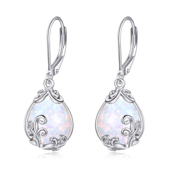 YAFEINI Opal Filigree Teardrop Drop Dangle Earrings Sterling Silver Leverback Earrings Opal Jewelry Gifts for Women
