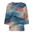 thumbnail image 5 of JoveMarine Women's V-Neck 3/4 Sleeve Floral Print Top Casual Blouse with Slit Hem Spring Fall Fashion Tunic for Daily Wear Weekend Royal Blue 2XL, 5 of 6