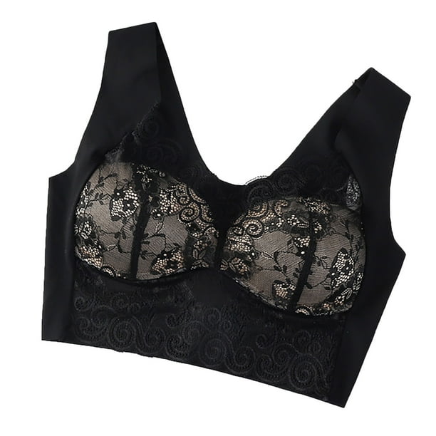 Sujetador de encaje de señora para mujer, sujetador deportivo de talla grande, ropa interior, copa de sujetador calada para Yoga Fridja nalpqowj33385