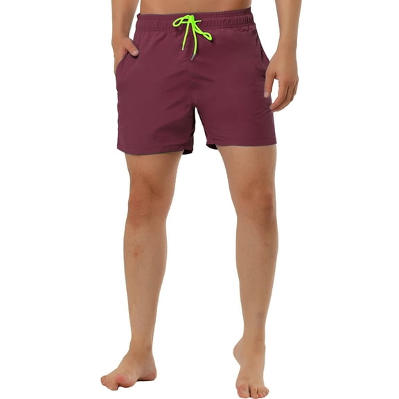 INSPIRE CHIC Men's Summer Holiday Elastic Waistband Drawstring Mesh Lining Swimwear Shorts Burgundy 30