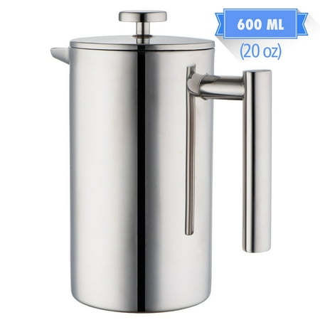 French Press Steel MIRA 20 oz All Stainless Steel French Press For Coffee or Tea | Double Wall Insulated Coffee Pot & Maker Keeps Brewed Coffee or Tea Warm for Hours | 600 ml (5 Coffee Cups) ()