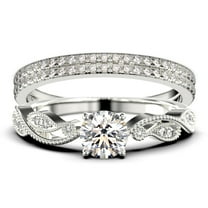 Dazzling Boho & hippie 2.25 Carat Round Cut Diamond Moissanite Classic Inspired Engagement Ring, Unique Twist Band Wedding Ring in 10k Solid White Gold, Promise Ring, Two Matching Band