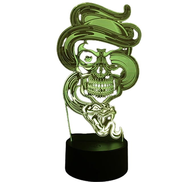 Luz nocturna 3D con calavera de Halloween, lámparas de colores de bajo consumo