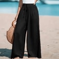 thumbnail image 4 of Summer Linen Pants Women Bow Tie Knot High Waisted Wide Leg Palazzo Flowy Trousers Black L, 4 of 7