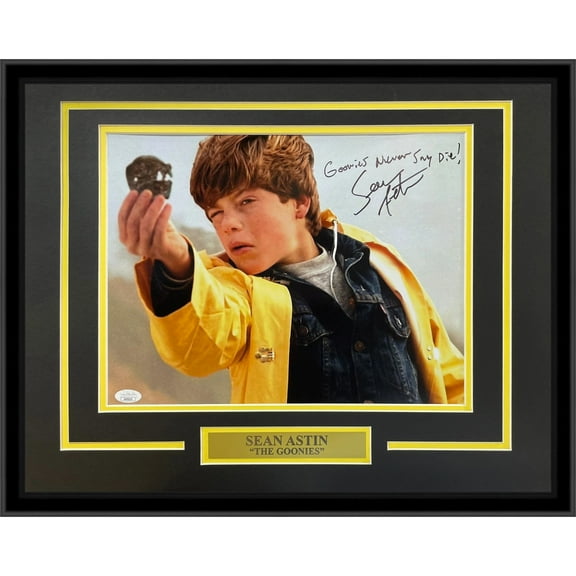 Sean Astin Autographed Goonies Movie Framed 11x14 Photo w/ Goonies Never Say Die - JSA