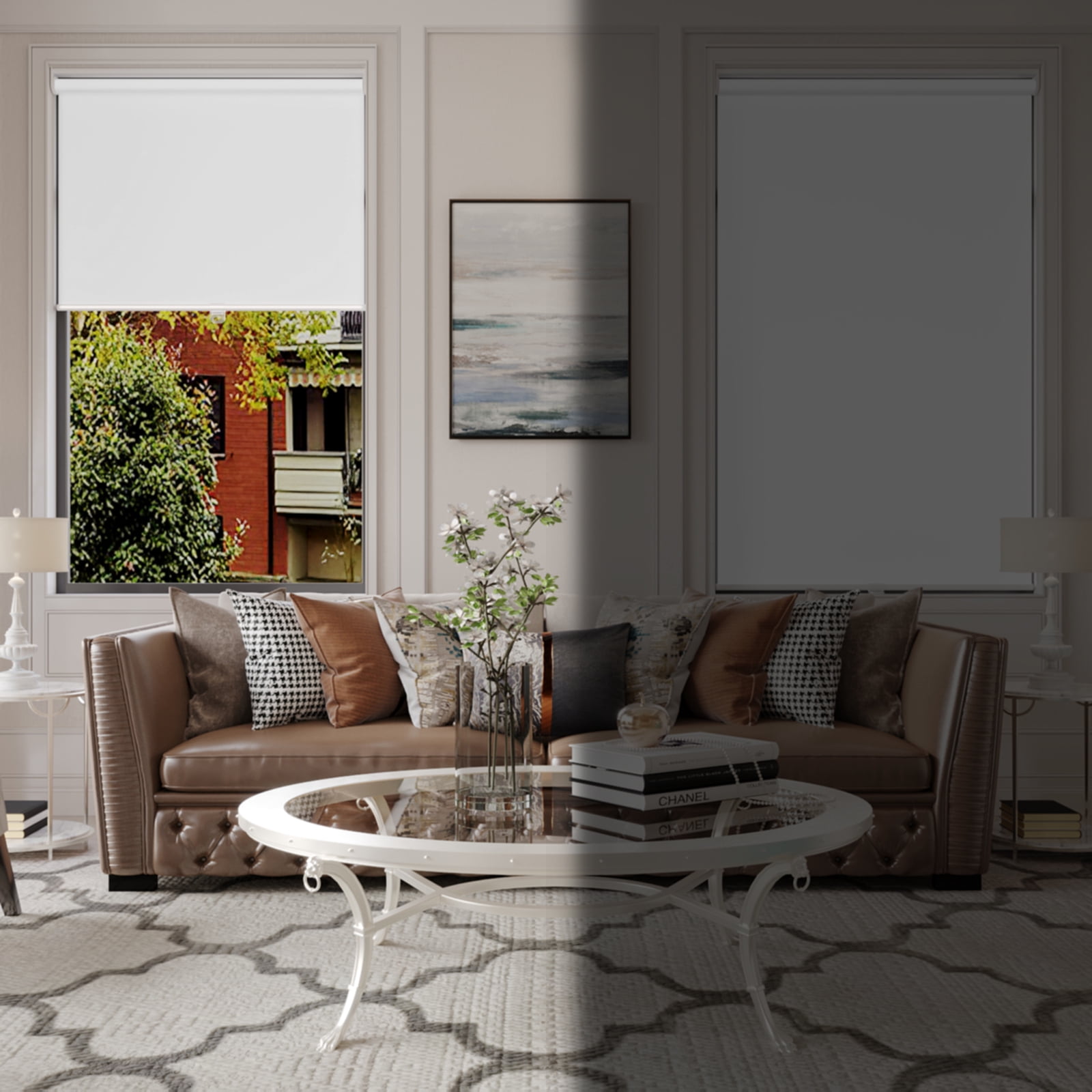 MYshade Cordless Blackout Roller Shades for Windows White-35"W*72"H Room Darkening Rolled up Blinds with Spring System Pull Down Shades Window Blinds for Home