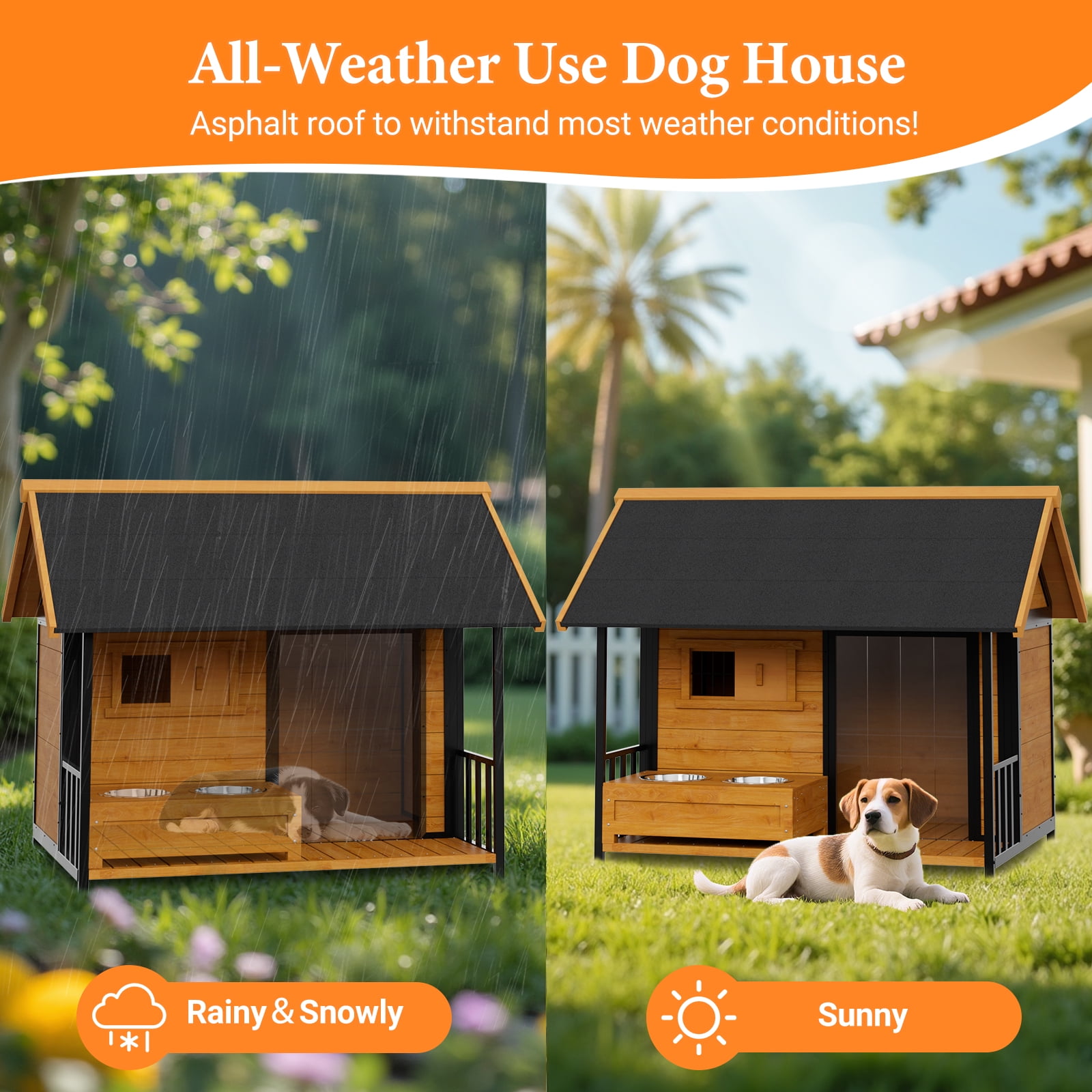 HomeSheek Premium Large Outdoor Dog House with Insulated Liner & Bowl Stand, Durable Iron Frame, Weatherproof Roof, Easy Assembly, Spacious Kennel