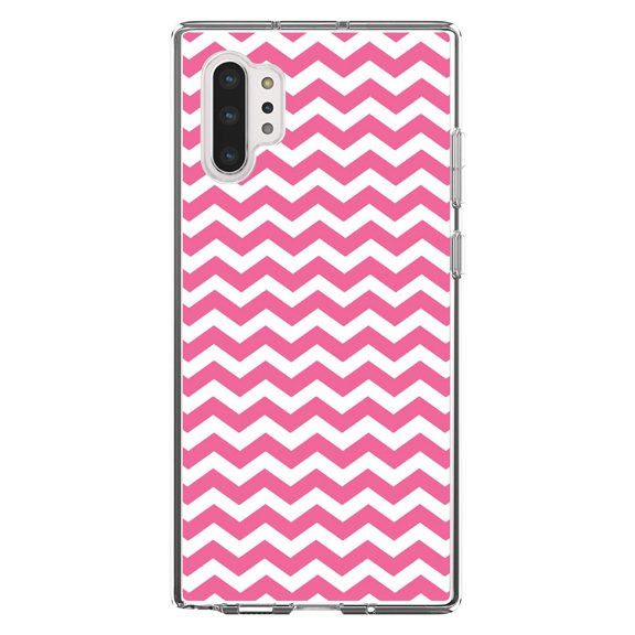DistinctInk Clear Shockproof Hybrid Case for Galaxy Note 10 PLUS (6.8" Screen) - TPU Bumper, Acrylic Back, Tempered Glass Screen Protector - Pink White Stripes Wave - Stripes Pattern