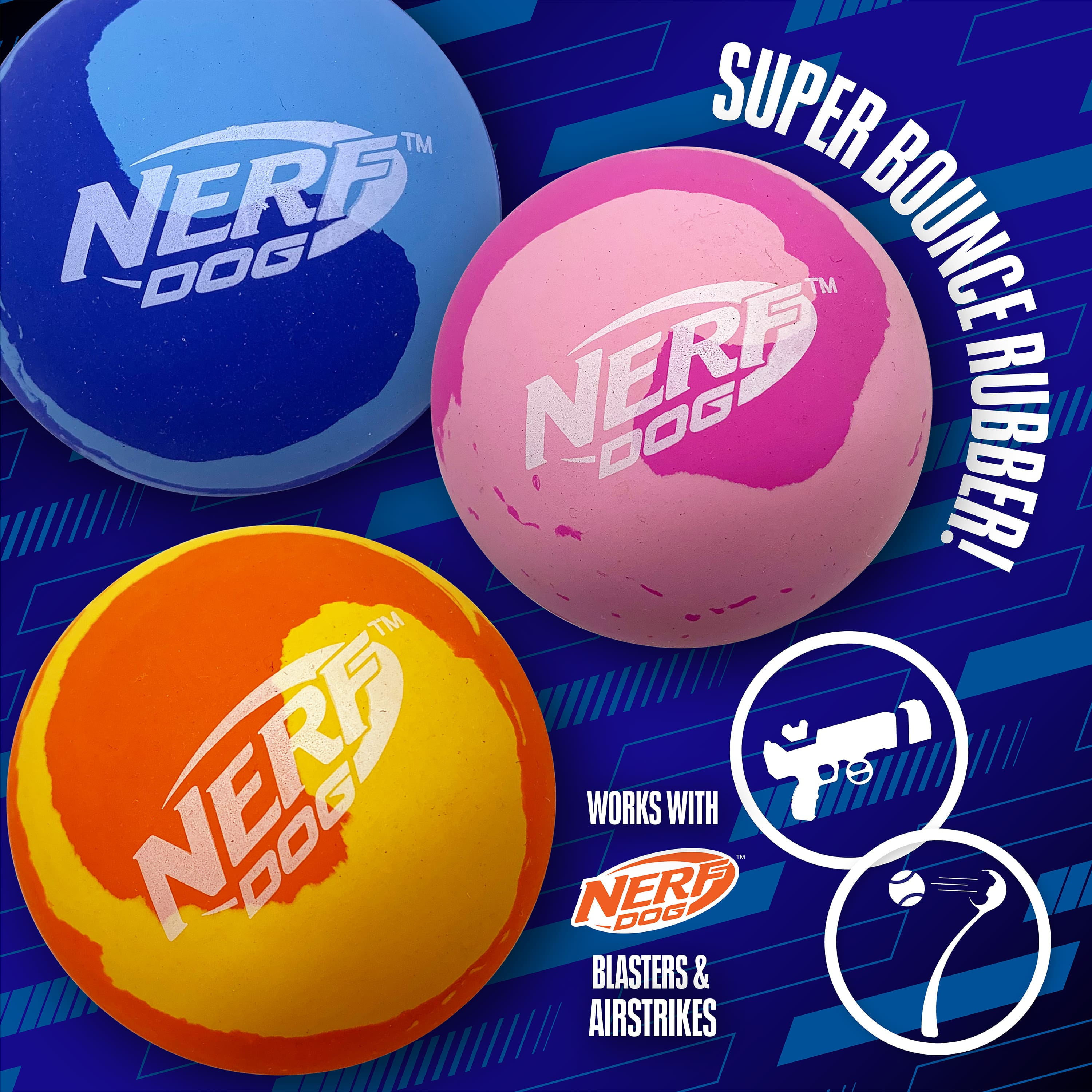 (3 pack) Nerf Dog Rubber Super Bounce Ball Fetch Dog Toy, 2.4 inch, 3 Pack