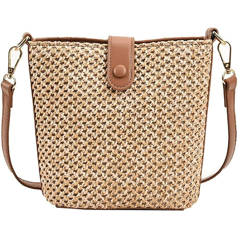 Morakot Straw Bag Summer Beach Bag Cute Handwoven Hobo Women Handbag Adjustable Crossbody Bag Vacation Bag Basket Purse 2023 Brown