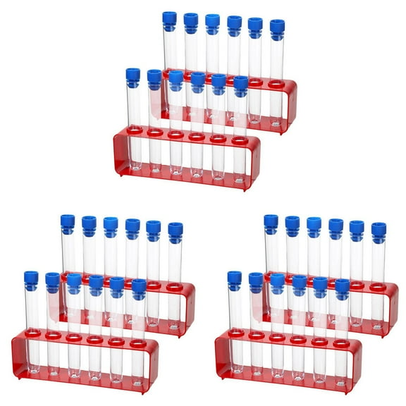 2 Sets 15x100mm Plastic Test Tubes with Caps and 6 Holes Holder Rack