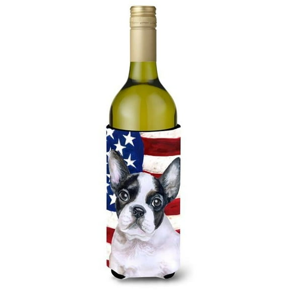 French Bulldog Black White Patriotic Wine Bottle Beverge Insulator Hugger