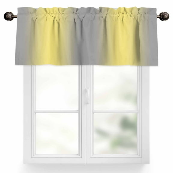 Yellow Grey Valances for Windows, 54 x 18in, Gradient Ombre Rod Pocket Kitchen Valance Curtain Light Filtering Window Treatments for Living Room Bedroom, 1 Panel