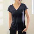 thumbnail image 4 of ZyeKqe Womens Pajamas Tops Cap Sleeve Shirts Casual V Neck Undershirts Loose Fitted Homewear, 4 of 5