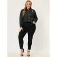 thumbnail image 3 of Unique Bargains Women's Plus Washed Ripped Cropped Frayed Casual Denim Outerwear Jacket 4X Black, 3 of 5